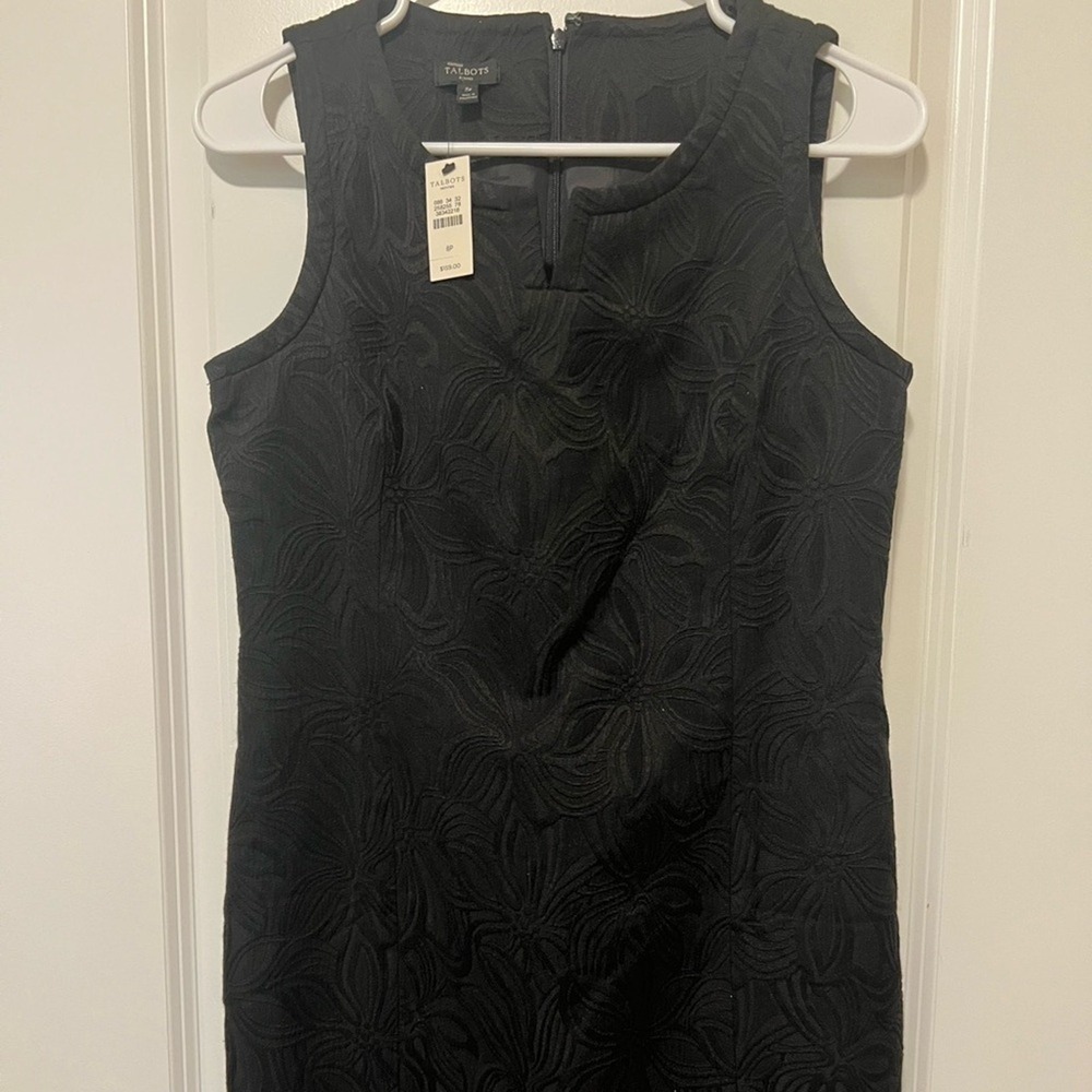 NWT Talbots Subtle Floral Design Cowl Neck Little Black Dress size 8P